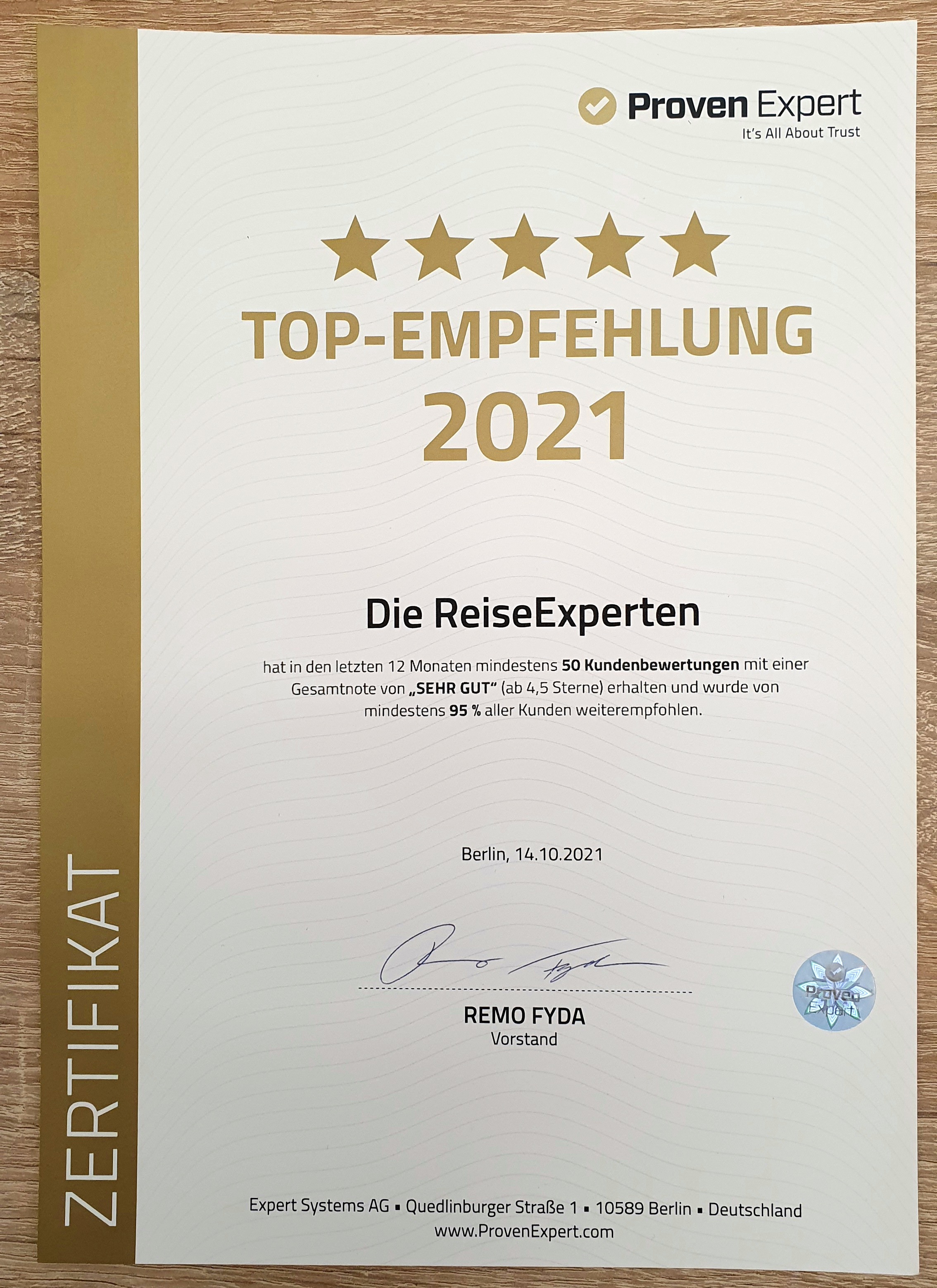 Proven Expert TOP-EMPFEHLUNG 2021