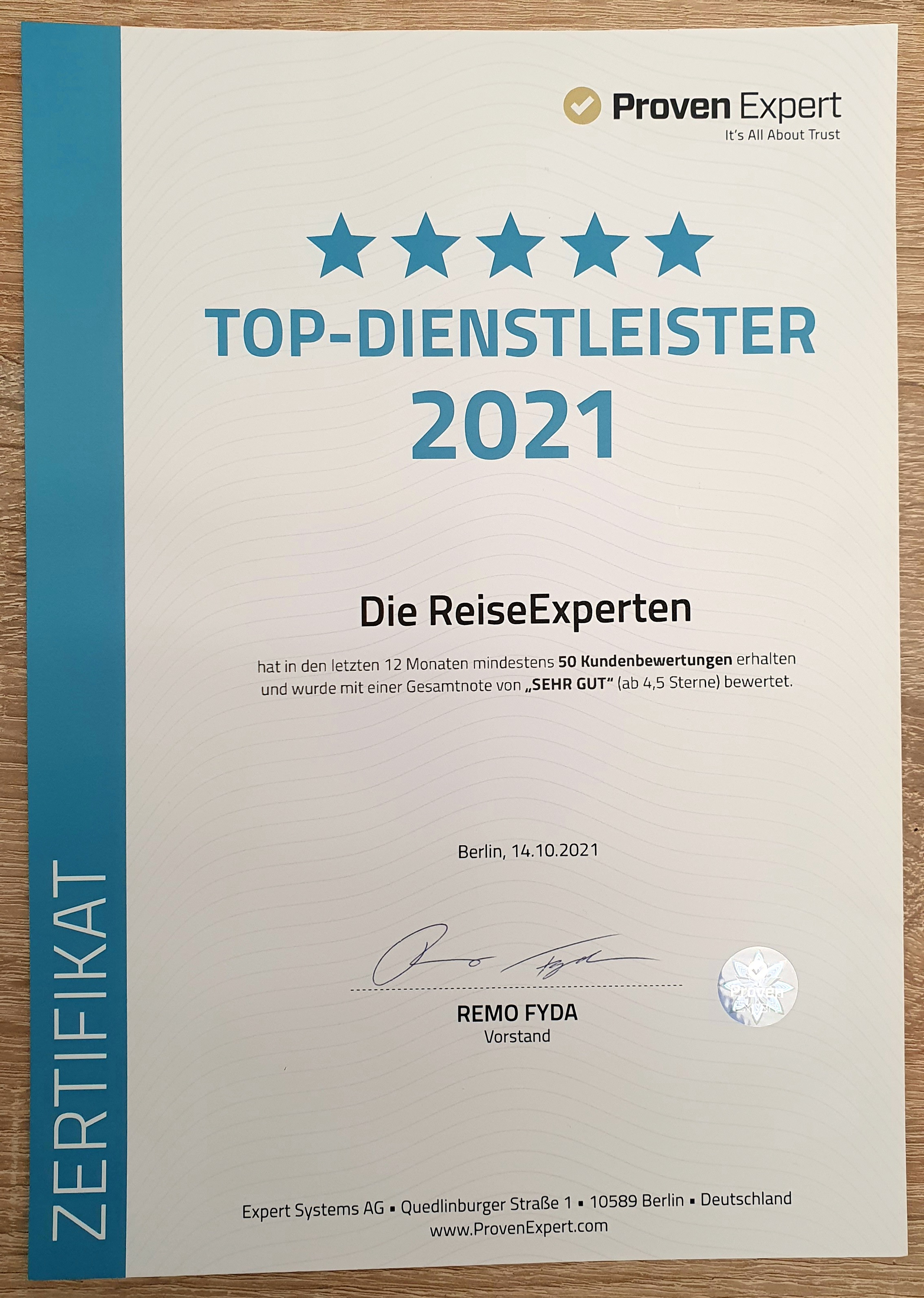 Proven Expert TOP-DIENSTLEISTER 2021